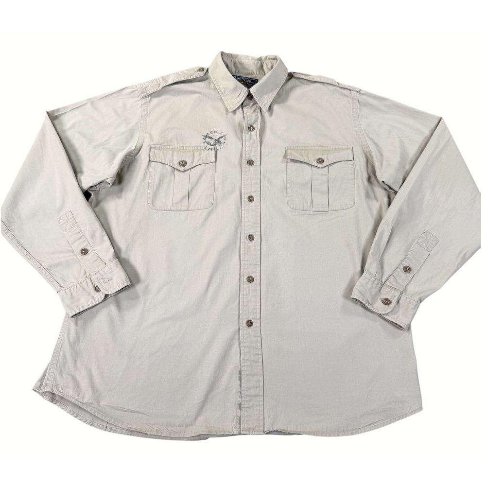 American Living Button Down Shirt Mens XL Khaki Excellent Long Sleeve Epaulets